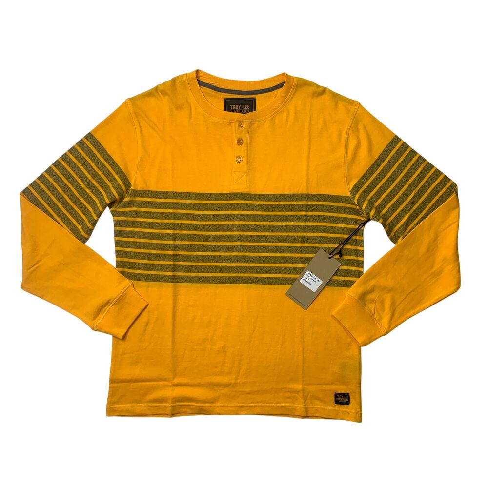 Troy Lee Designs Shirt Mens M Medium Gold Gray Newman Long Sleeve Striped Henley